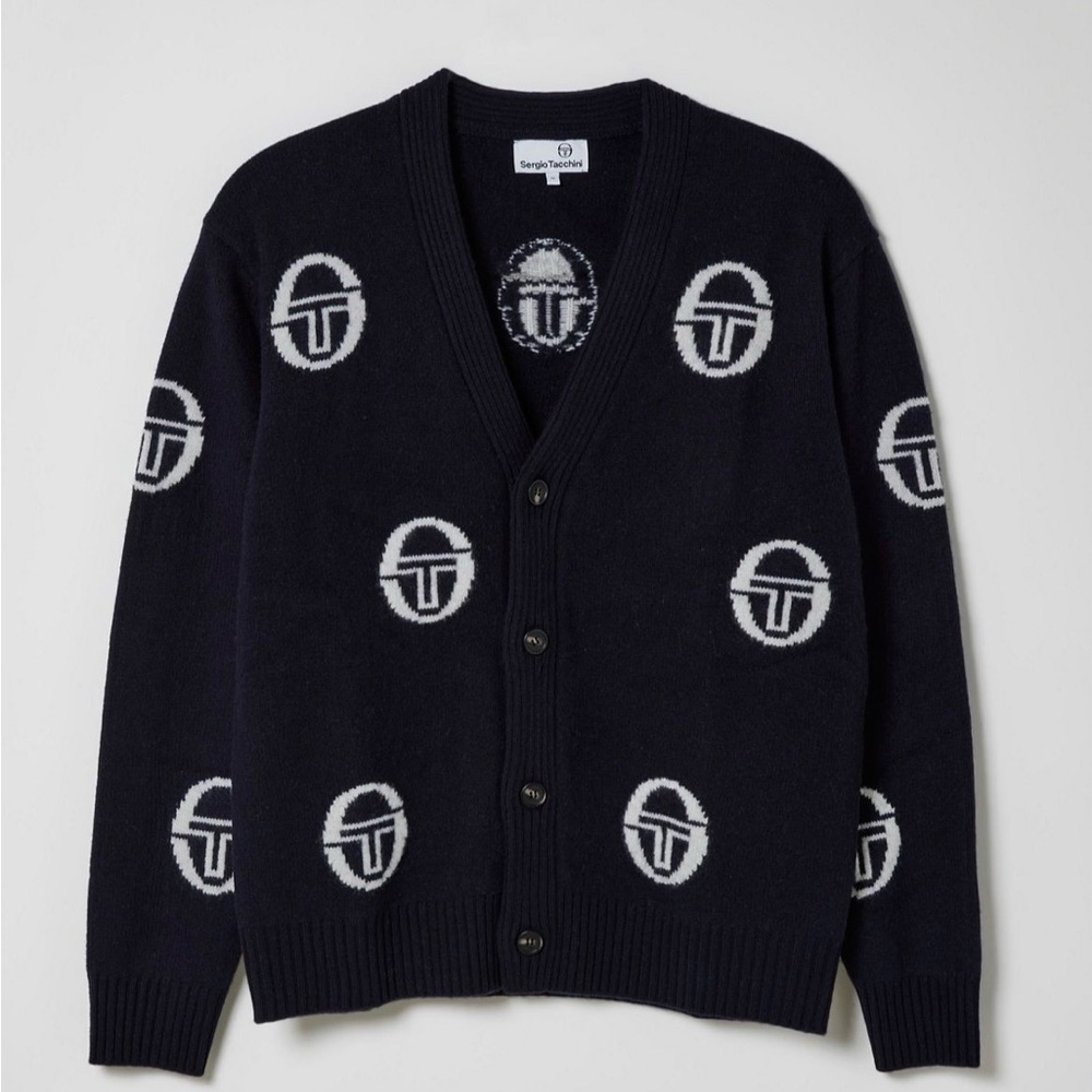 Sergio Tacchini Navy Cardigan with White Logo Motif